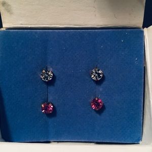 Crystal ear studs set includes two pair NWT